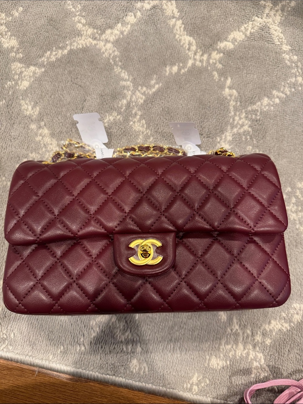 Chanel style maroon and gold small classic flap - Picture 12 of 12